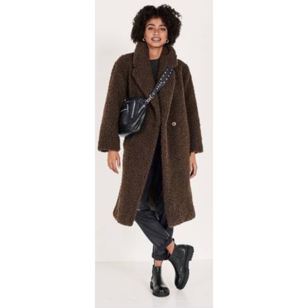 Asos Oversized Dark Brown Teddy Borg Duster Jacket Longline Lagenlook Small